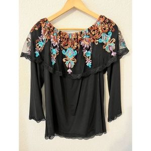 A.Z.I New York Off The Shoulder Blouse Stretch Embroidery 3/4 Sleeve Size XS